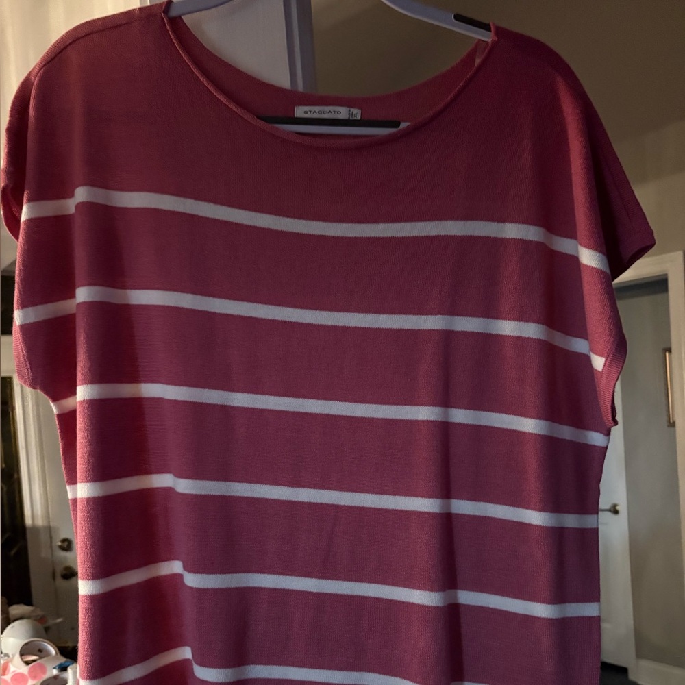 New Ann Taylor Pink and White Striped Short Sleeve Top